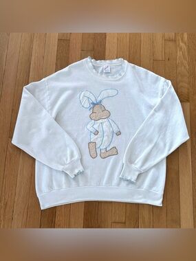 Vintage 1990s Jerzees Bunny Sweater Ruffled Collar USA Made Womens Large